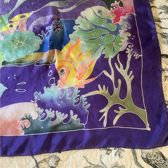 Purple Tropical Fish Design Hand Square Scarf - Picture 8 of 12